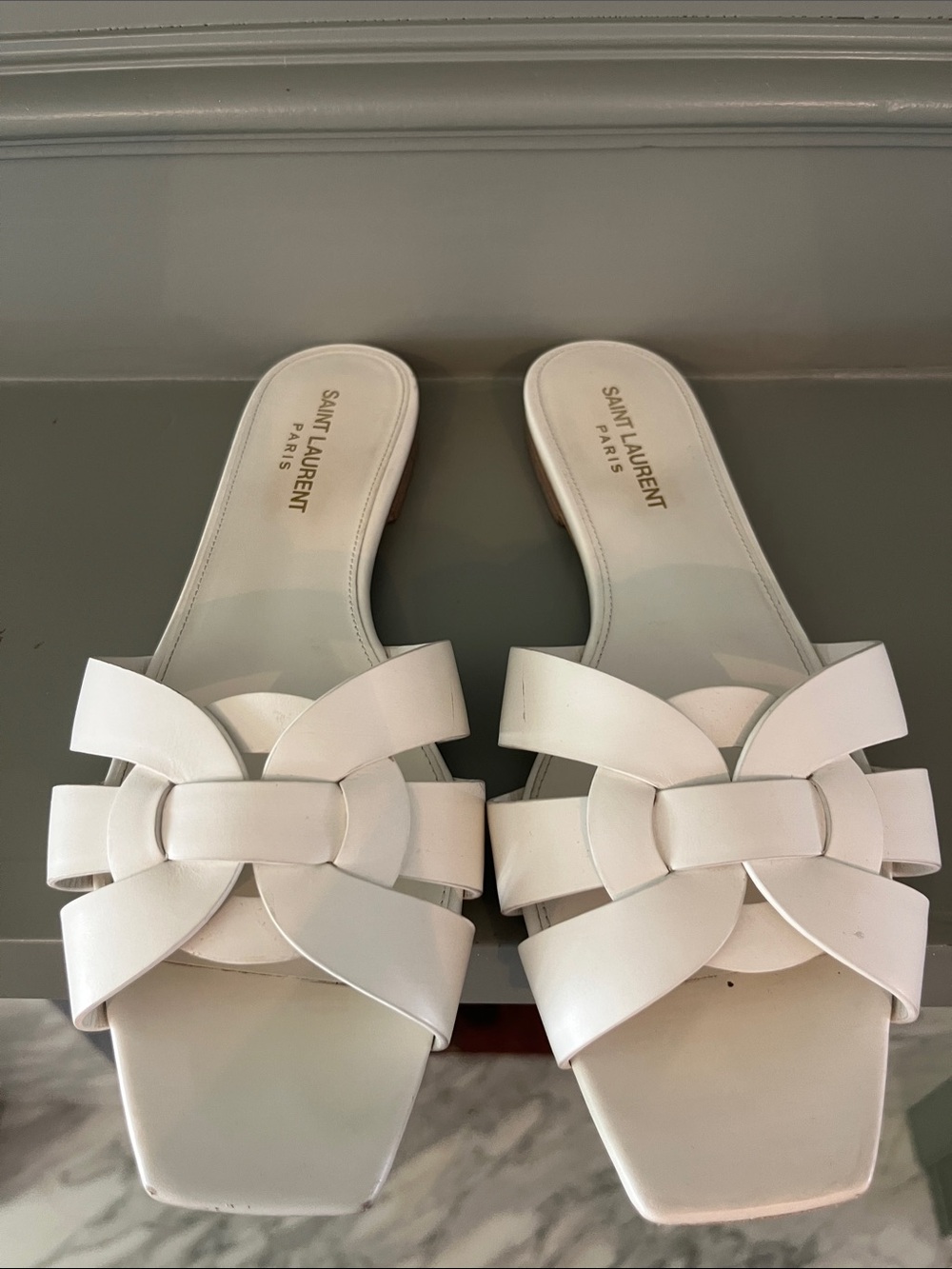 Saint Laurent Tribute Woven Slides - White Leather - Size 39